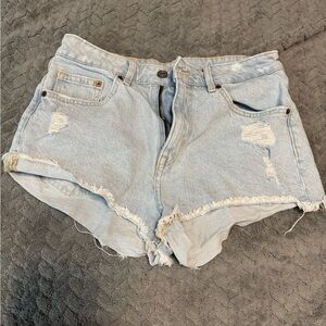 H&M Blue Jean Shorts Distressed Frayed Hem